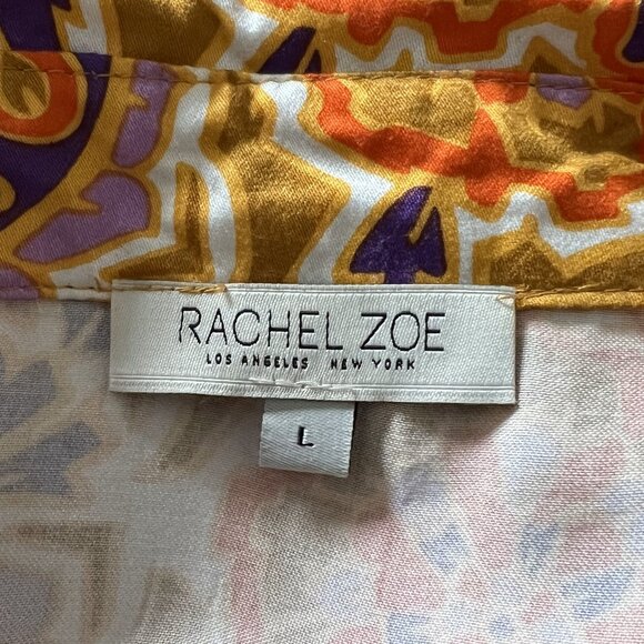 RACHEL ZOE Orange Gold Button-Up Short Sleeve Loose Fitting Blouse - Size Large - Picture 7 of 9